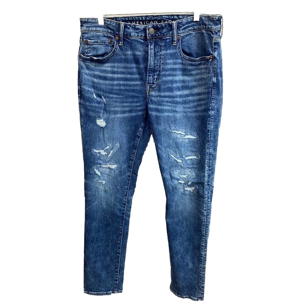 American Eagle Outfitters Cozy Airflex+ Jeans Mens 34x34 Blue Slim Distressed